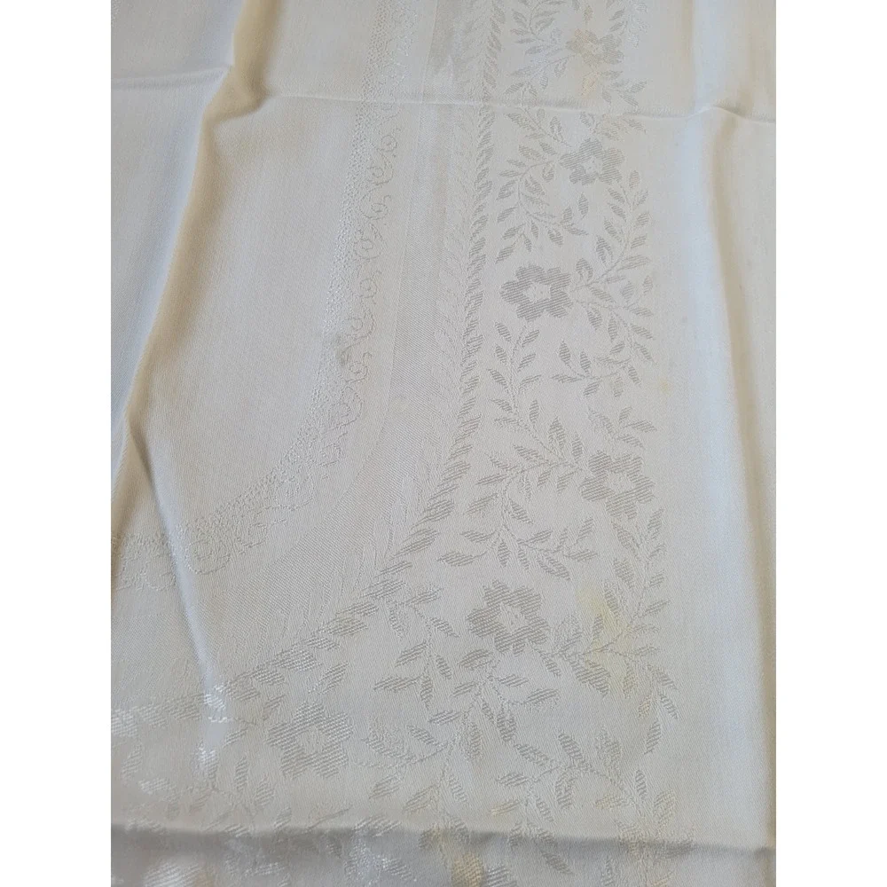 Vtg White‎ Floral Metallic Home Dining Tablecloth & Napkins 60
